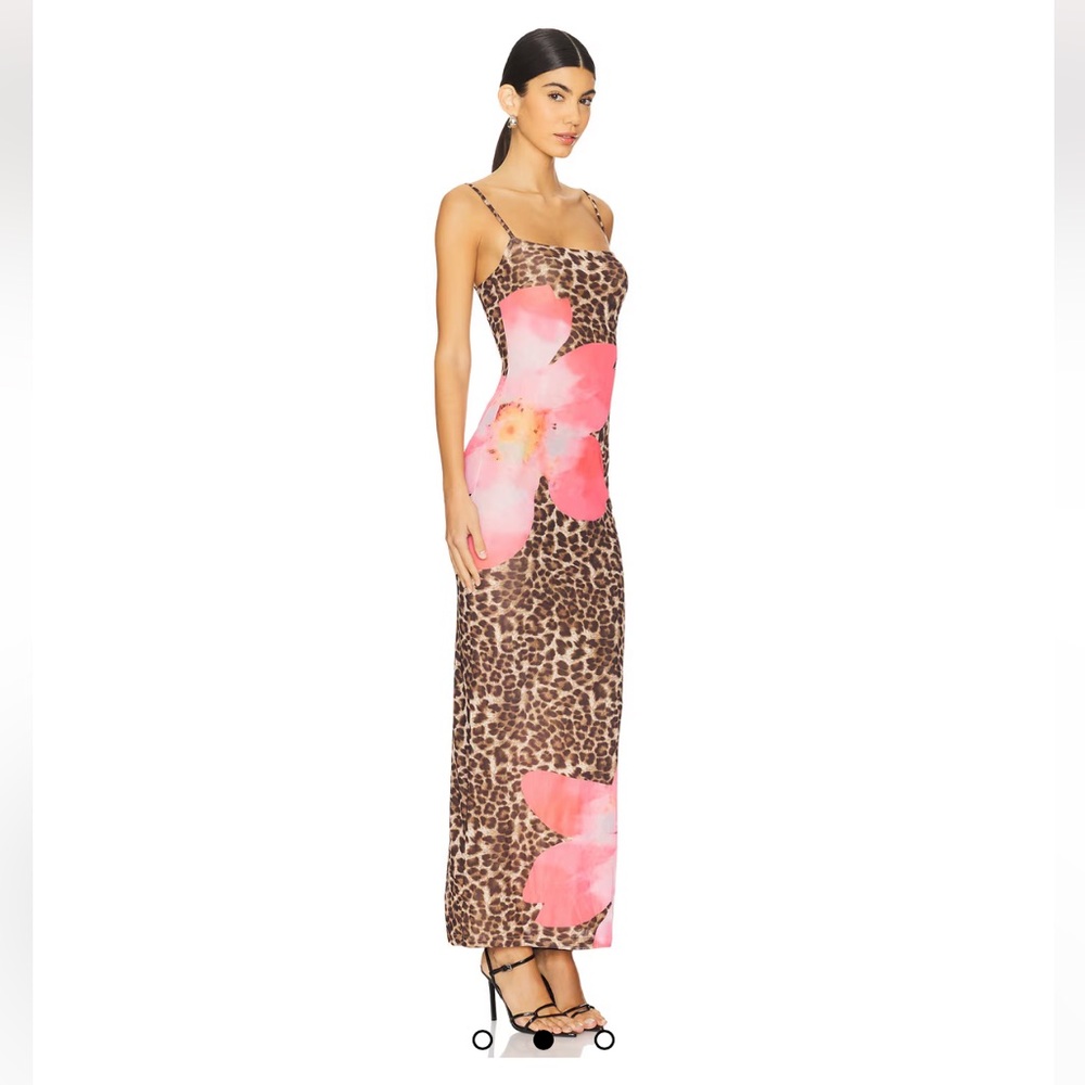 superdown Leopard Print Maxi Dress with Pink Floral Accents